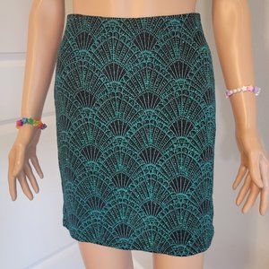 H&M Teal & Black Art Deco Sparkle Bodycon Skirt